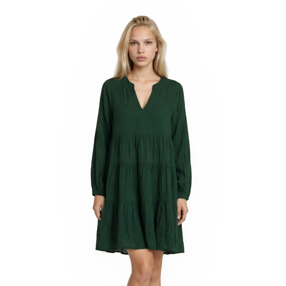 Maeve Anthropologie Dress Women's Size Medium Green Tiered Longā Sleeve
